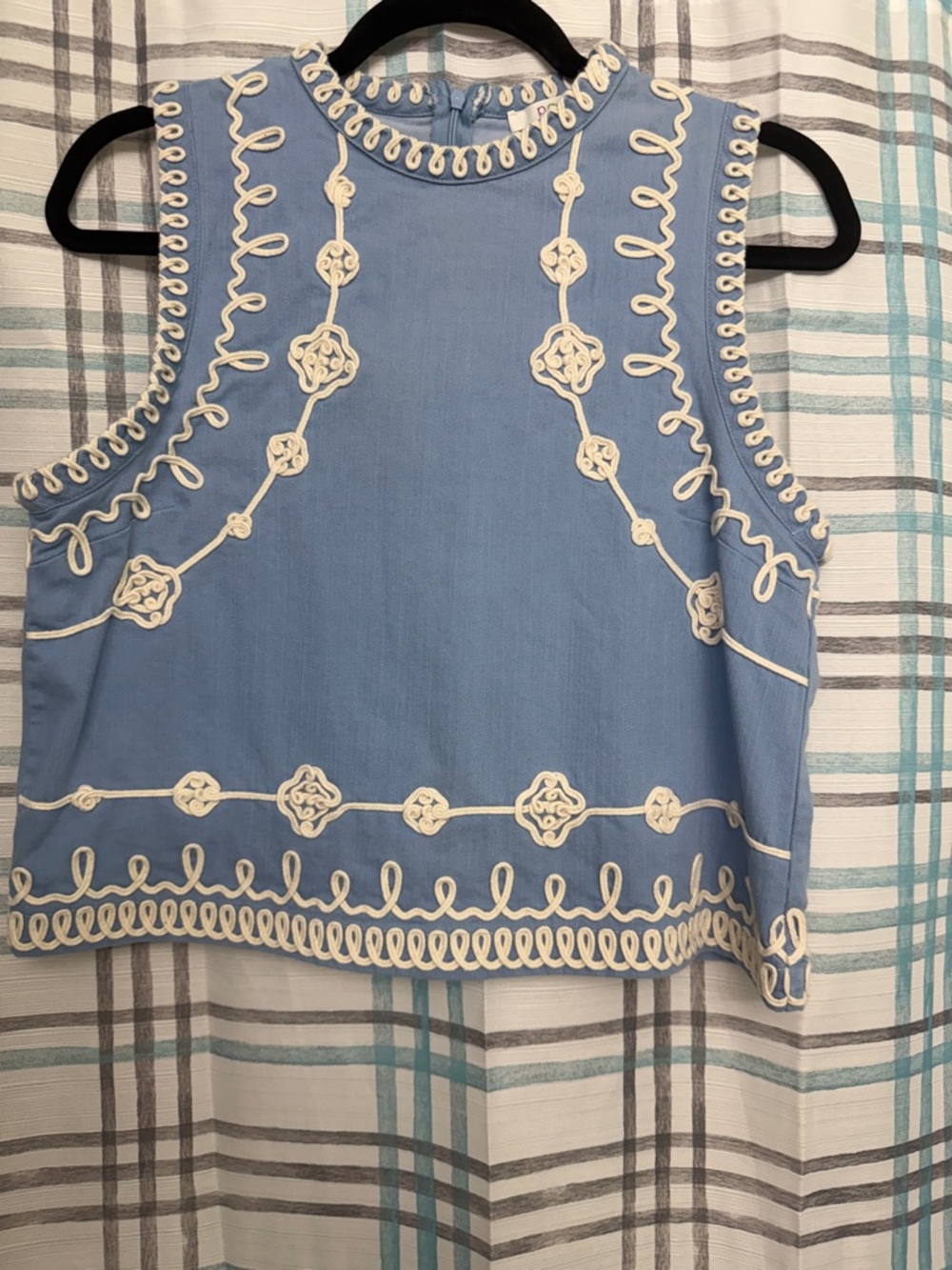Pastels Sky Blue Sleeveless Crop Top with Cream Trim